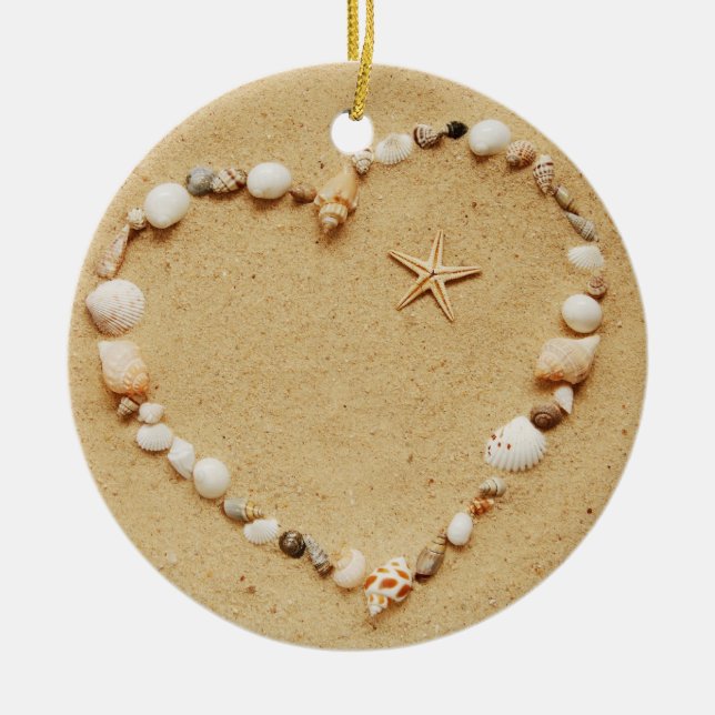 Seashell Heart with Starfish Ceramic Ornament (Front)