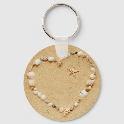 Seashell Heart with Starfish Keychain