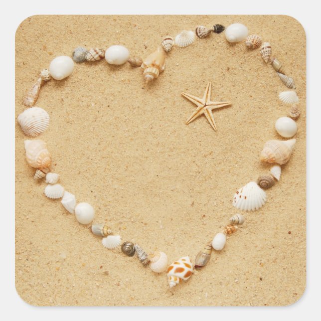 Seashell Heart with Starfish Square Sticker (Front)