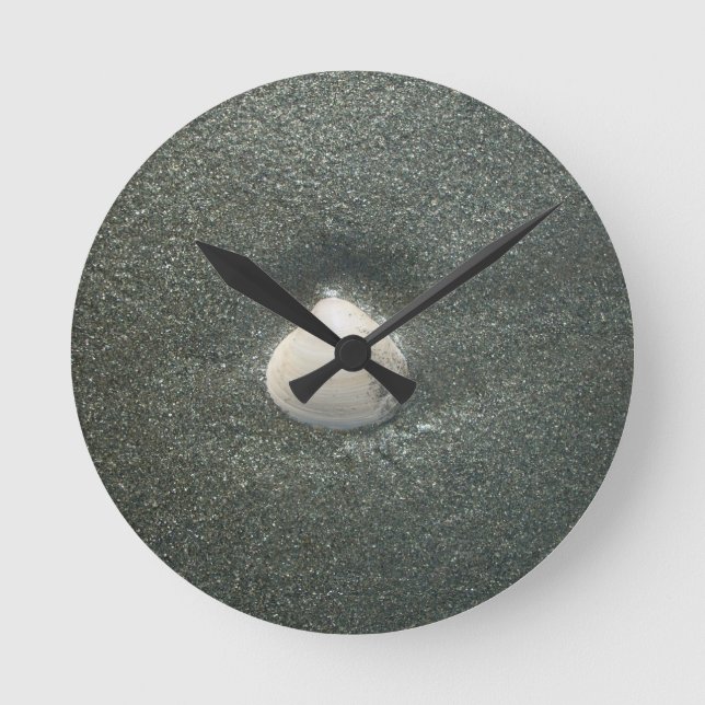 Seashell in the Sand: A Salty Souvenir Round Clock (Front)