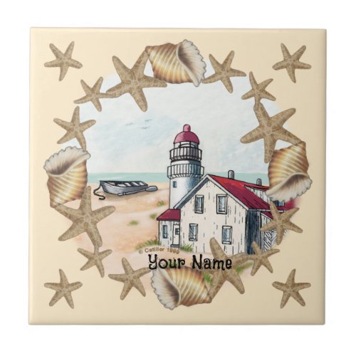 Seashell Lighthouse custom name tile