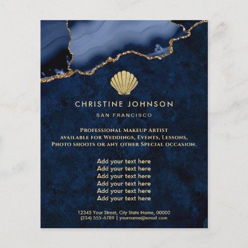seashell logo on blue design flyer