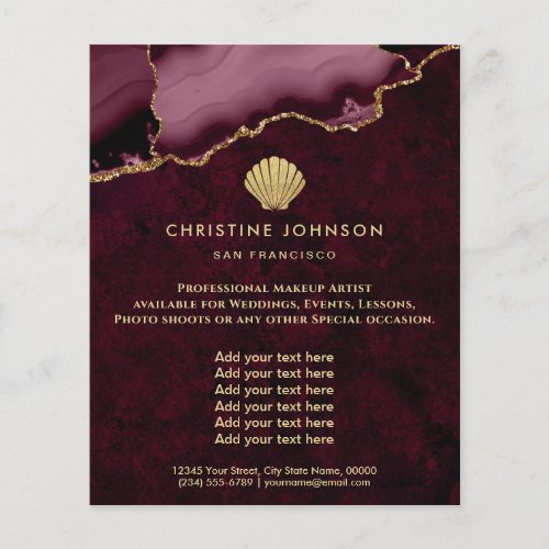 seashell logo on burgundy design flyer