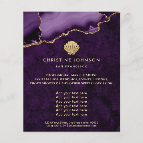 seashell logo on purple design flyer