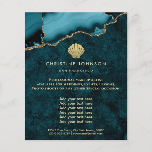 seashell logo on teal design flyer