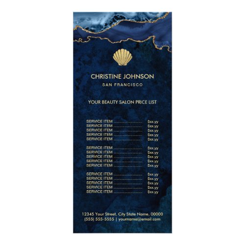 seashell logo price list on blue design rack card