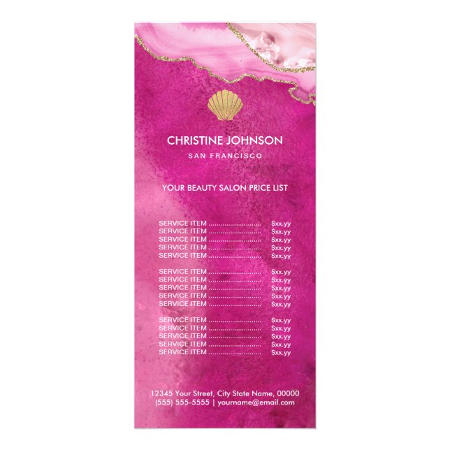 seashell logo price list on pink rack card (Front)