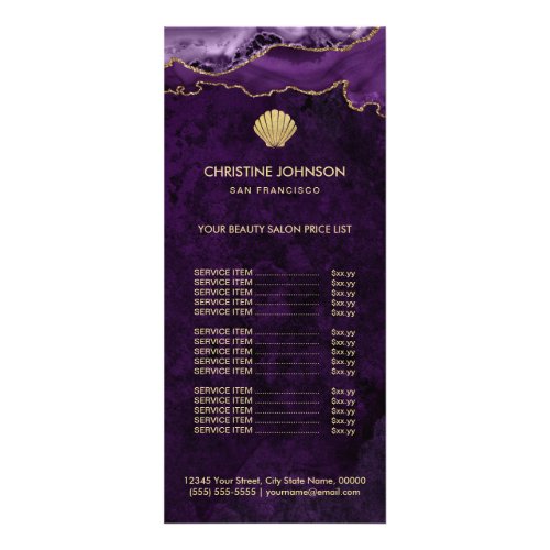 seashell logo price list on purple design rack card