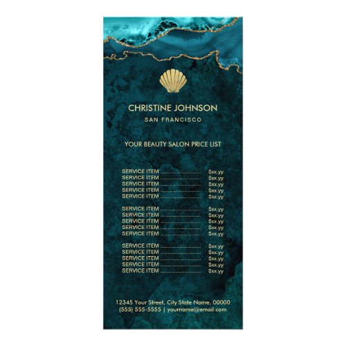 seashell logo price list on teal design rack card