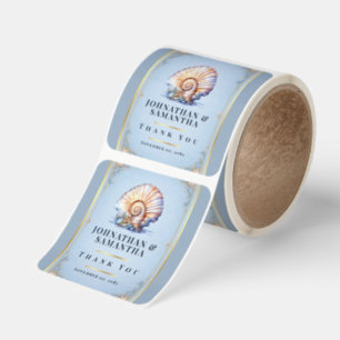 Seashell luxury beach wedding thank you nautical square sticker