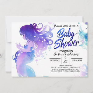 Seashell Mermaid Sparkles Baby Shower Invitation