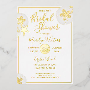 Seashell Modern Bridal Shower Foil Invitation