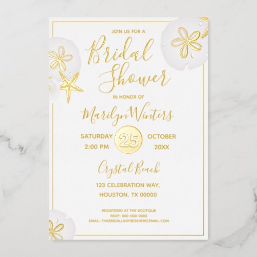 Seashell Modern Bridal Shower Foil Invitation