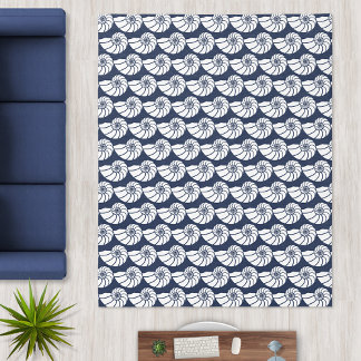 Seashell Nautilus | Navy Blue White Coastal Beach Rug