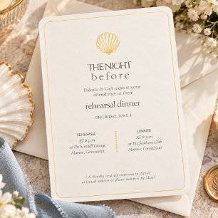 Seashell Night Before Wedding Rehearsal Dinner Foil Invitation