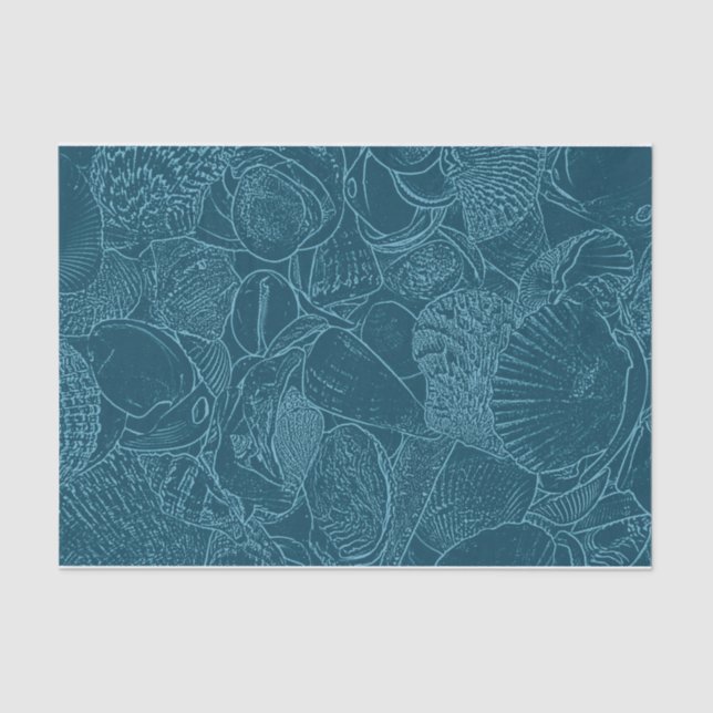 Seashell Ocean Beach Dusty Blue Sketch Art Tissue Paper (Front)