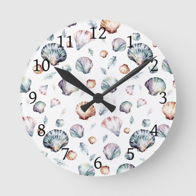Seashell Ocean Beach Sea Shell Design 358 Round Clock (Front)