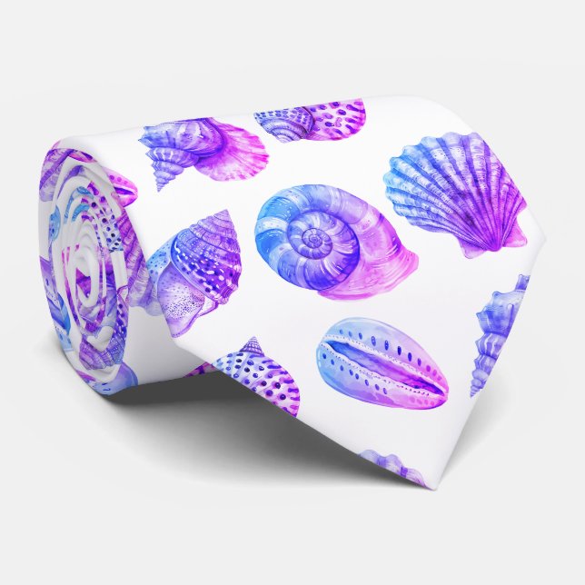 Seashell Ocean Nautical Pattern Neck Tie (Rolled)