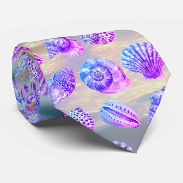 Seashell Ocean Nautical Pattern Neck Tie (Rolled)