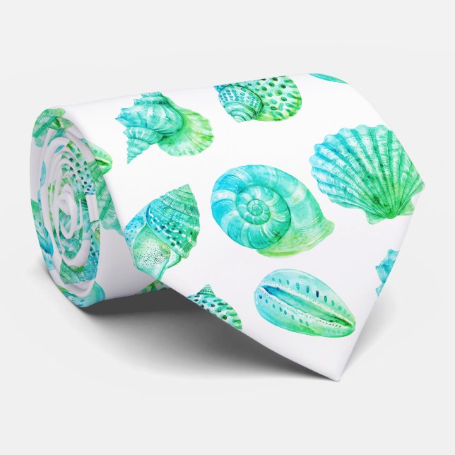 Seashell Ocean Nautical Pattern Neck Tie (Rolled)