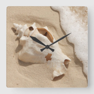 Seashell On Beach Grand Turk Caribbean Island Square Wall Clock