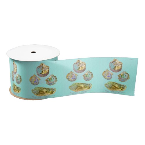 Seashell on Robins Egg Blue Satin Ribbon