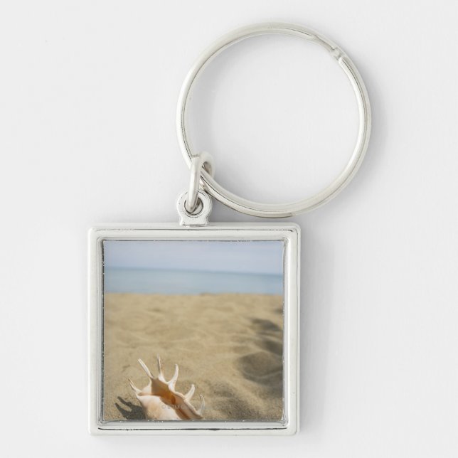 Seashell on sandy beach keychain (Front)