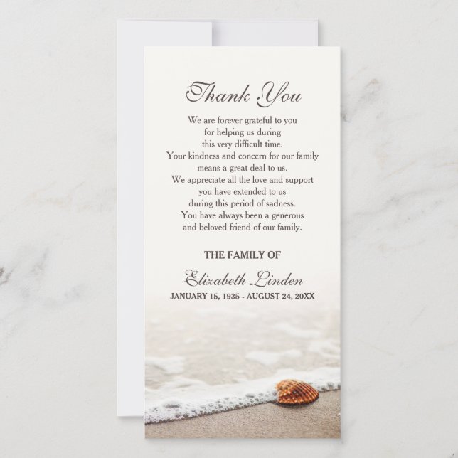 Seashell on the Beach | Sympathy Thank You Card (Front)