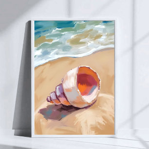 Seashell on the Sea Shore Watercolor Ocean Painted Poster