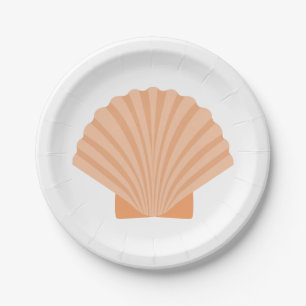 Seashell Orange Nautical Beach Wedding Party Paper Plates