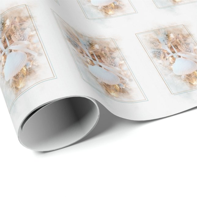 Seashell ornament with pearl and bow wrapping paper (Roll Corner)