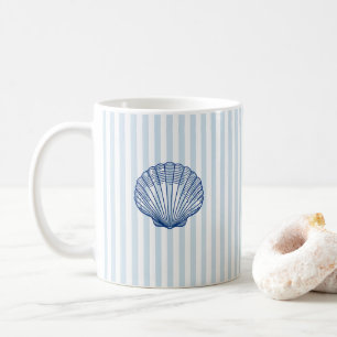 Seashell Painting Clamshell Nautical Stripe Coffee Mug