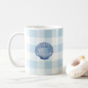Seashell Painting Nautical Blue Gingham Coffee Mug