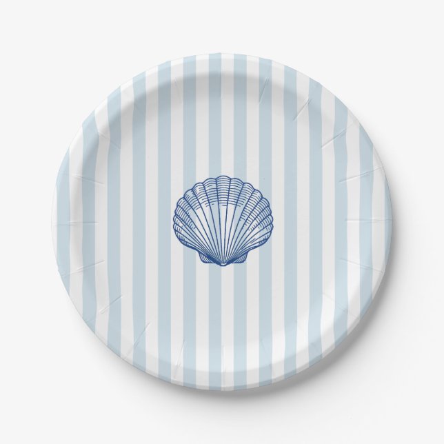 Seashell Painting Nautical Stripe  Paper Plates (Front)