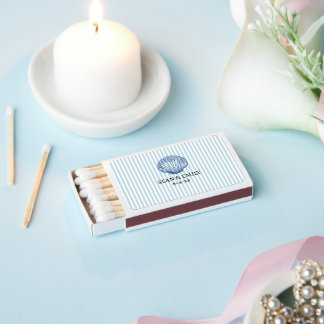 Seashell Painting Nautical Stripe Wedding Matchboxes