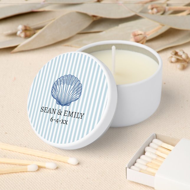 Seashell Painting Nautical Stripe Wedding Mini Candle Favors (Insitu)