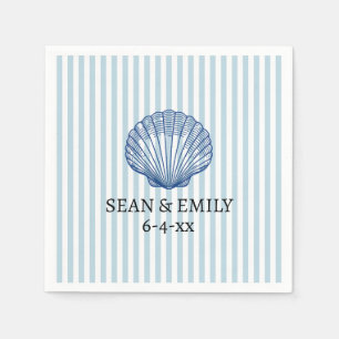 Seashell Painting Nautical Stripe Wedding Napkins