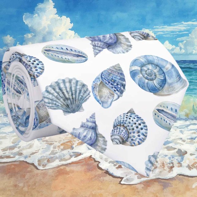 Seashell Pattern Ocean Beach Faux Silk Neck Tie (Creator Uploaded)