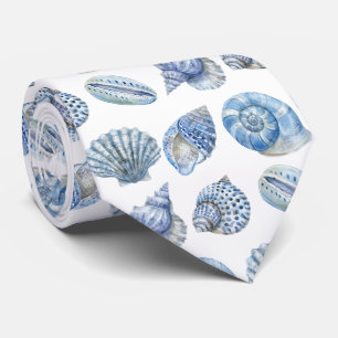 Seashell Pattern Ocean Beach Faux Silk Neck Tie