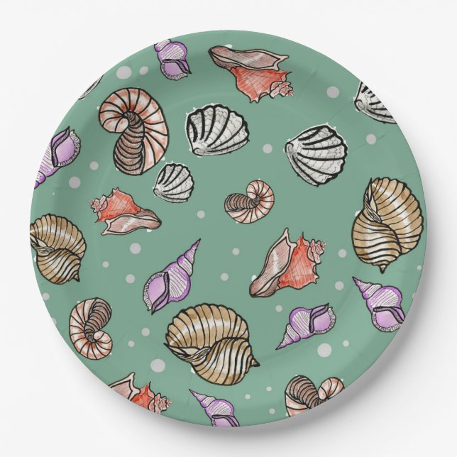 Seashell Pattern Paper Plates (Front)