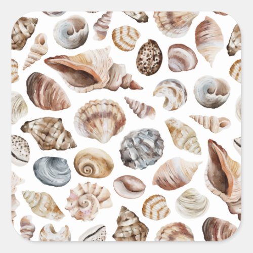 Seashell pattern square sticker