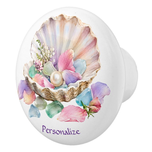 Seashell Pearl Ocean Beach Home Accent  Ceramic Knob (Right)
