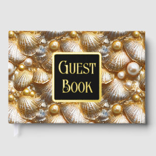 Seashell pearl real gold foil beach pattern clam foil guest book