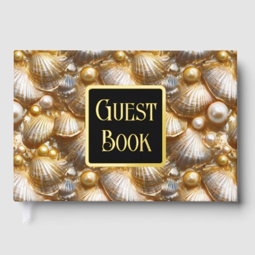 Seashell pearl real gold foil beach pattern clam  foil guest book 