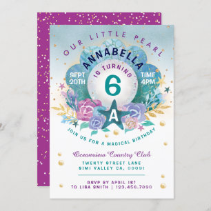 Seashell Pearl Under The Sea Birthday Invitation