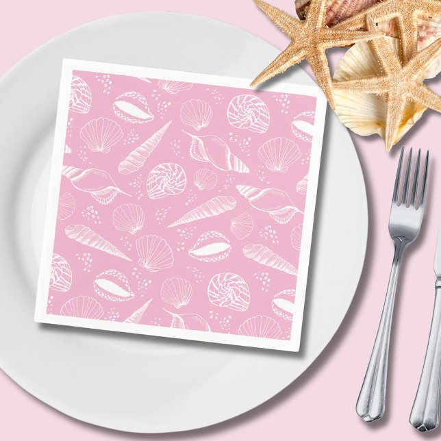 Seashell pink napkins (Pink coastal seashell paper napkin, perfect for summer bbq's at the beach or parties & celebrations.)