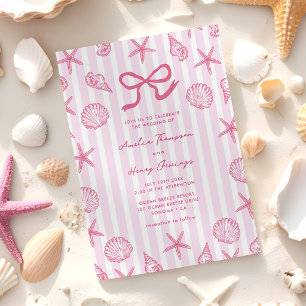 Seashell Pink Stripe Coastal Wedding Invitation