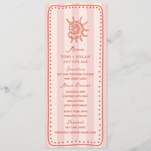 Seashell Pink Stripe Tropical Wedding Menu