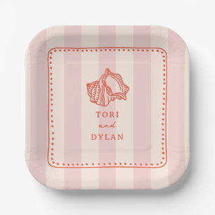 Seashell Pink Striped Tropical Beach Wedding Paper Plates