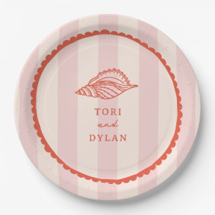Seashell Pink Tropical Stripe Wedding Paper Plates